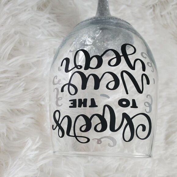 Cheers To The New Year, New Year's Silver Glittered Stemmed Wine Glass - Picture 4 of 10